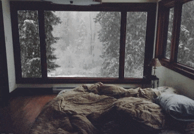 下雪 下雪天 床 舒适 落地窗