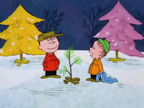 卡通 男孩 雪天 小树