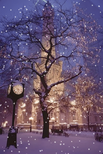下雪 城市 夜景