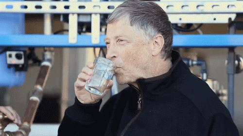 比尔·盖茨 喝水 点头 同意
