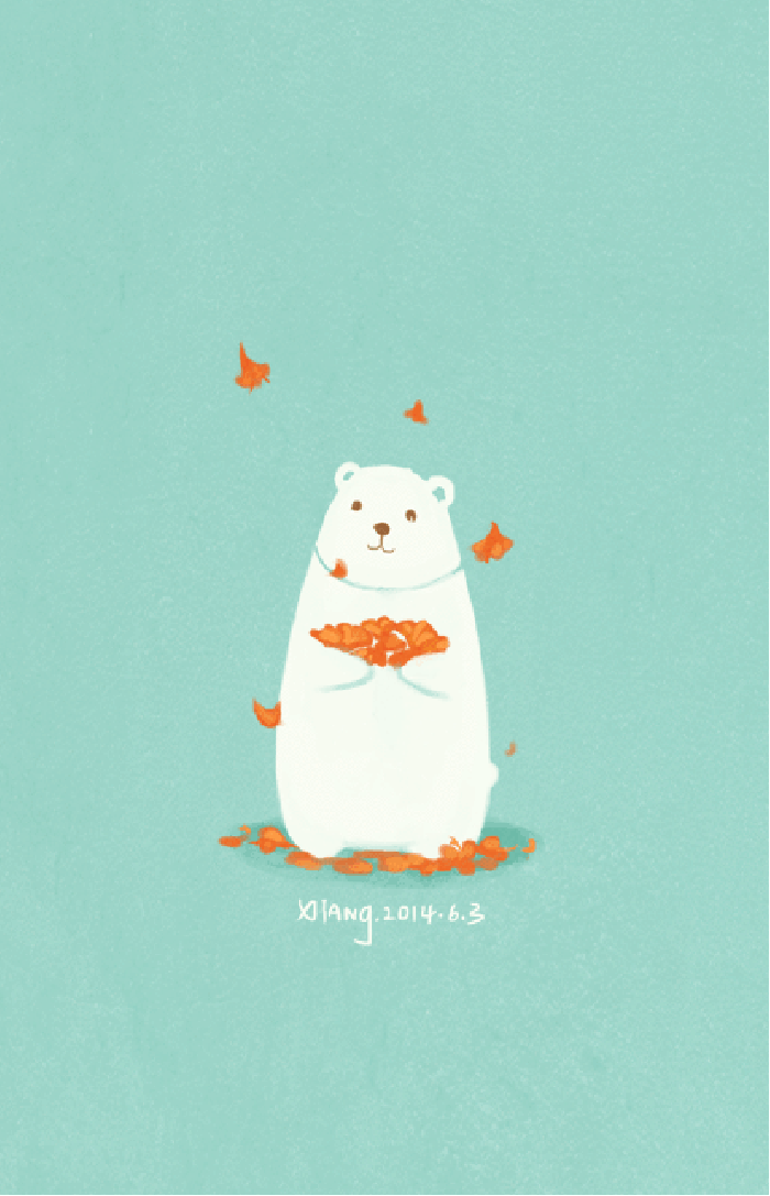 白熊 落叶 秋天 金黄