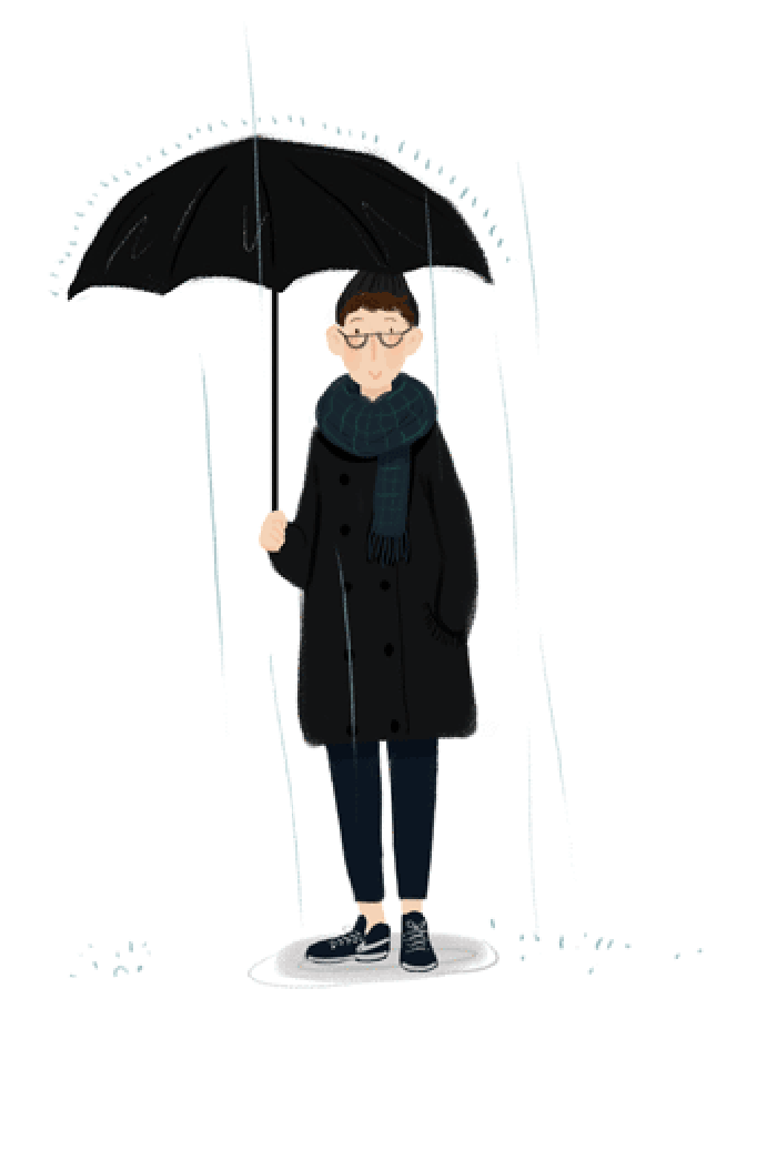 卡通 下雨 雨伞 黑色