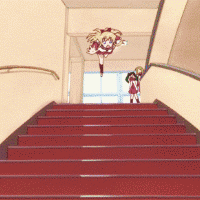 动漫 女孩 楼梯 摔落