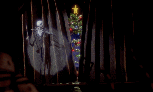 拉开帘子 圣诞树 礼物 彩灯