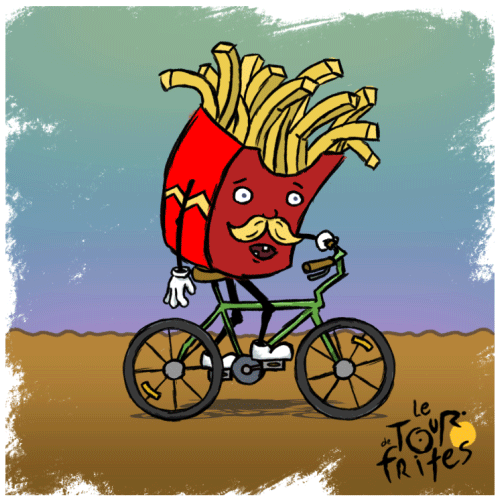 薯条 卡通 骑自行车 慢悠悠的