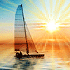 帆船 太阳 波浪 唯美