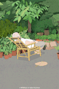 竹椅 老人 休息 晒太阳
