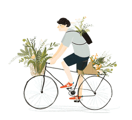 卡通 自行车  花朵 绿叶