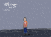 下雨天 撑伞  女孩 等待