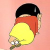 蜡笔小新 流汗 趴着 红衣服