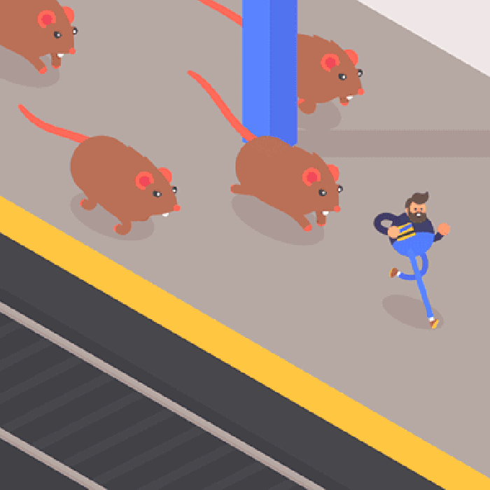 火车 男人 老鼠 追赶