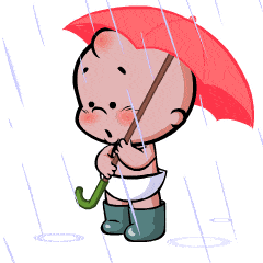男孩 站雨中 雨伞 等待