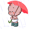 男孩 站雨中 雨伞 等待