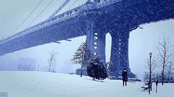 下雪 美景 大桥  阴天