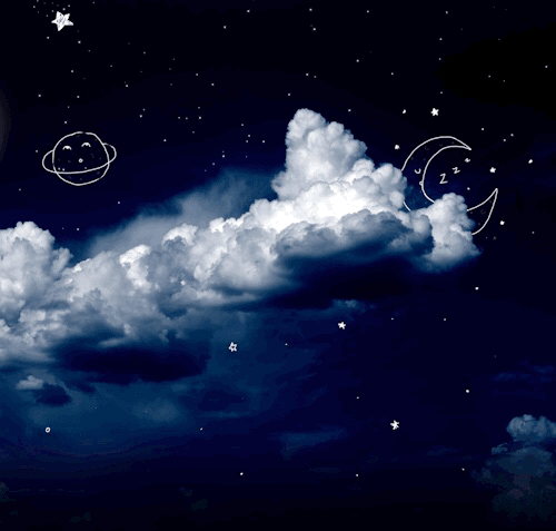 夜晚 卡通 星空 白云