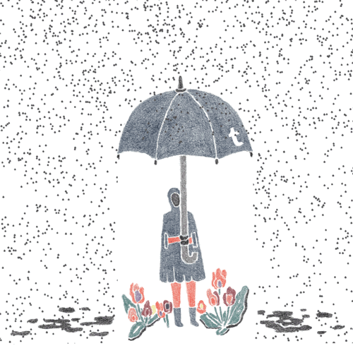 下雨 人 雨伞 鲜花