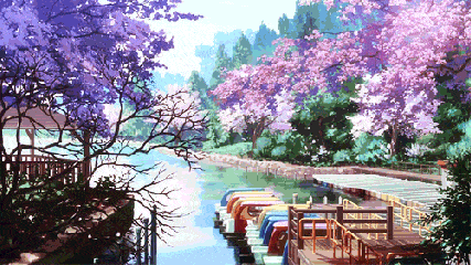 卡通 樱花 湖面 漂亮