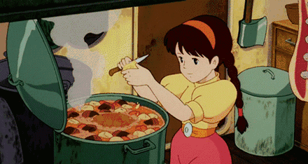 卡通动漫 女孩 煮汤 刀 食材