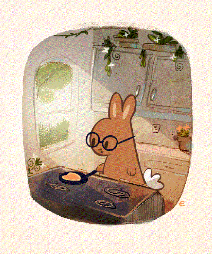 眼镜 兔子 阳光 做饭