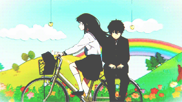 骑车 情侣 彩虹 美丽