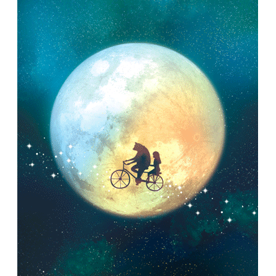 月亮 骑车 唯美意境 星云