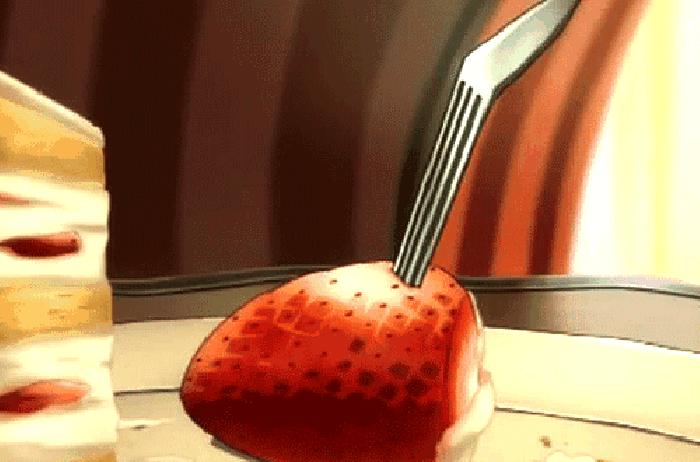 二次元 美食 草莓 叉子