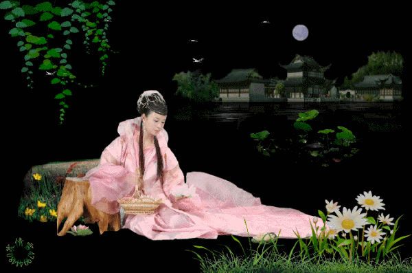 美人   古装  夜景   坐着  月光