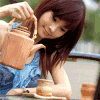 倒茶 美女 微笑  谢谢你我请你喝茶