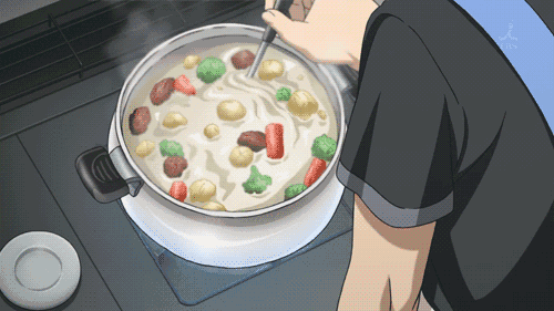 卡通 熬汤 搅拌 热气 蔬菜