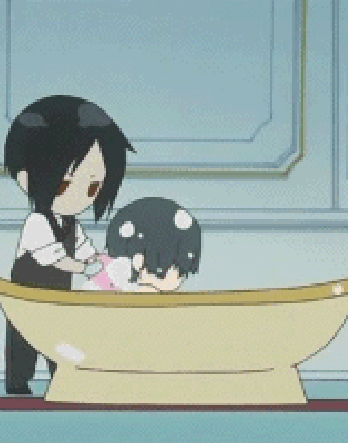 卡通 浴缸 搓澡 低头