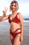 女神 比基尼 性感 美女 海滩 手势