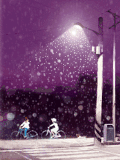 雪天 情侣 骑车 路灯