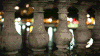 石栏杆 灯光 黑夜 绿草