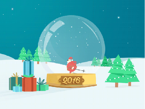 创意 动画 圣诞老人 圣诞节 水晶球 滑雪