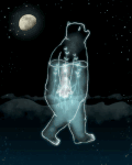 小熊 漫步 黑夜 月亮 水草