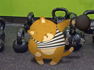 卡通 猫咪 铁球 锻炼