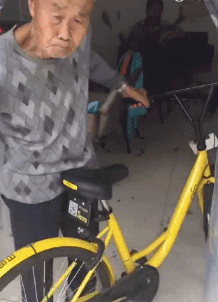 老人 单车 黄色 格子