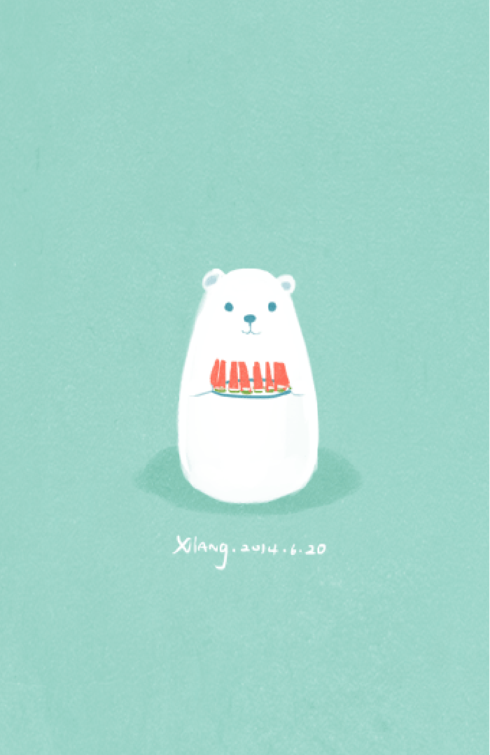 卡通 北极熊 吃西瓜 可爱