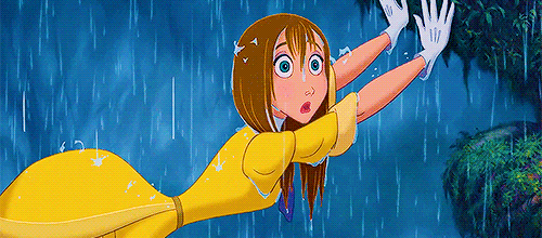卡通 动漫 黄衣 女子 淋雨