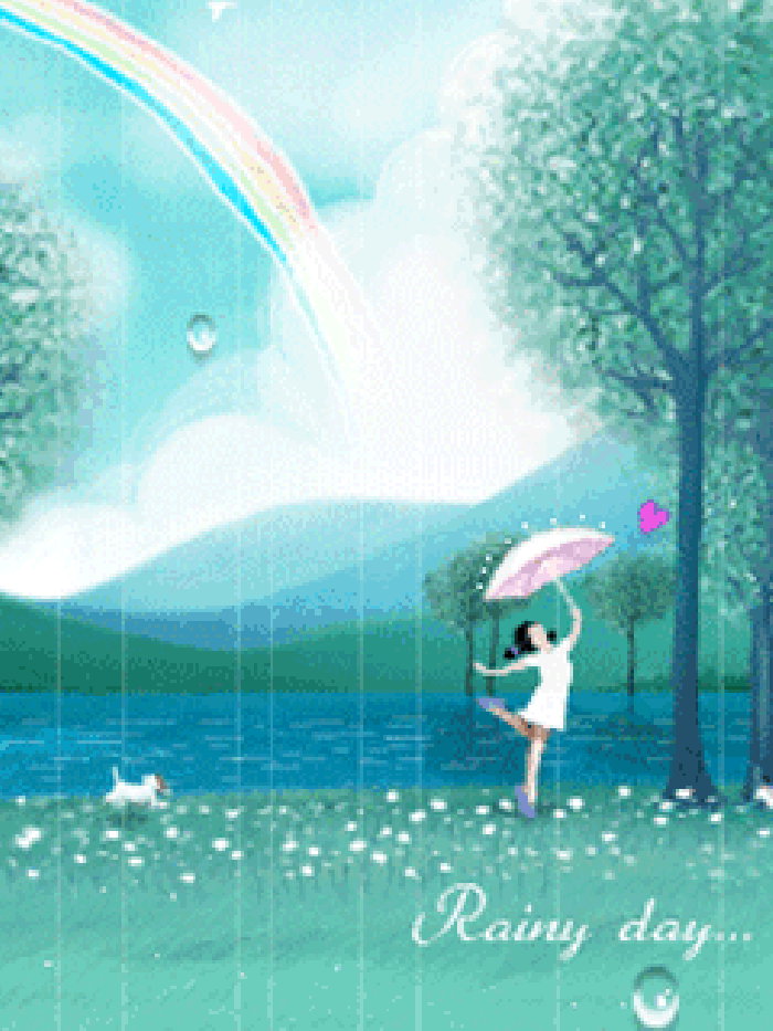 少女 彩虹 雨伞 舞蹈