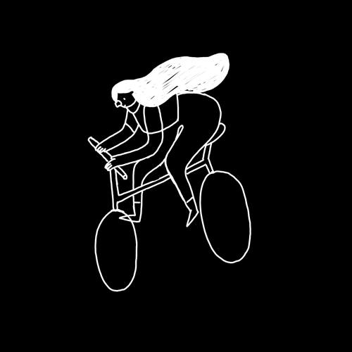 插图 头发 乐趣 黑色和白色 动画 女人 风 自行车 骑自行车 ameliagiller