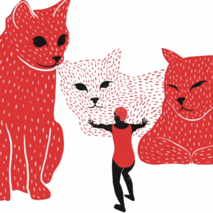 三只 小猫 小人国 黑人 红色头发 两只红猫 一只白猫 插画 喵咪 Min Liu