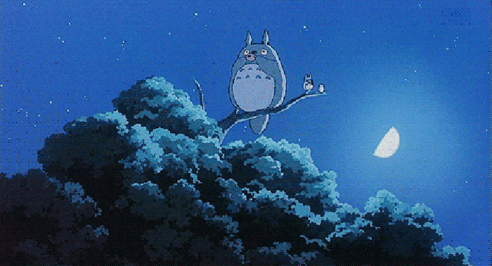 龙猫 树枝 月光 夜景