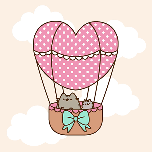 卡通 猫咪 热气球 爱心