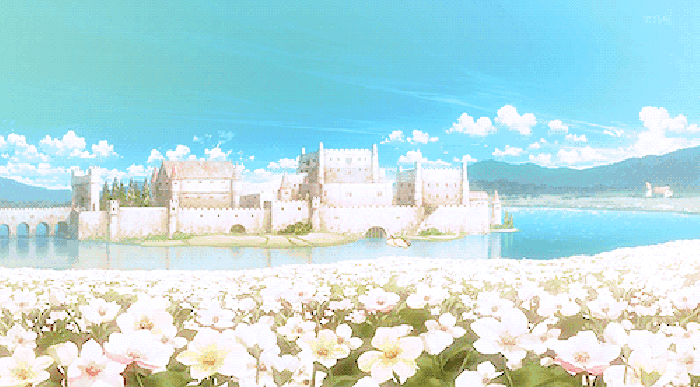 城堡 野花 湖水 风景