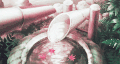 竹筒 水缸 花瓣 粉色