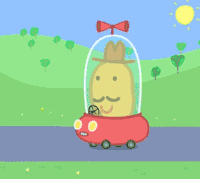 红色汽车 开车 卡通 可爱 黄色人物