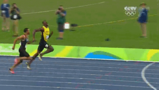 对视 冲刺 里约奥运会 田径 男子 200米 博尔特 减速 回头 笑 精彩瞬间