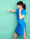 美女 打拳 蓝色 黑头发