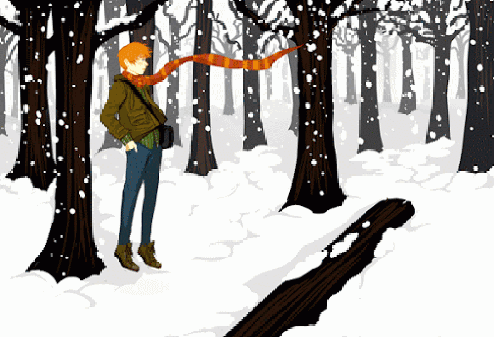 卡通 下雪 树木 围巾